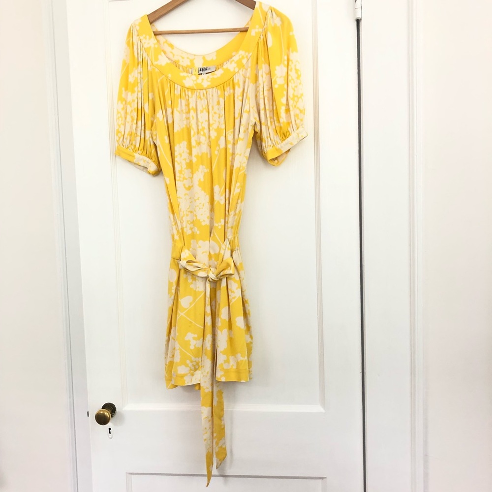 TIbi sunny yellow and  white silk flapper dress